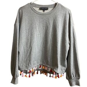 Blush Mark Gray Sweatshirt with Multi Color Tassels Size Medium